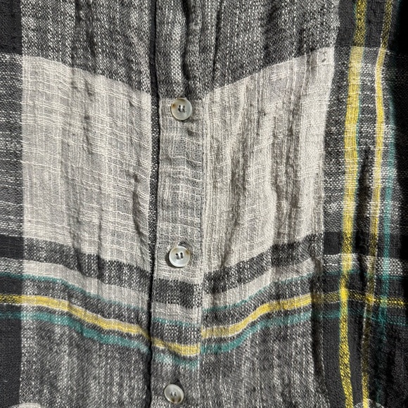 La Miel Oversized Button Down Long Sleeve Shirt Plaid Fringe Hem Size Small - Picture 4 of 12